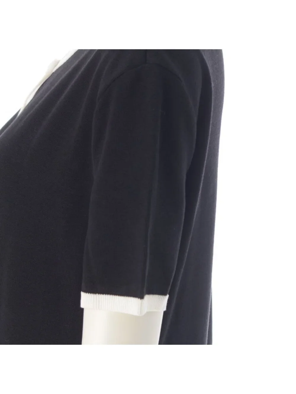 Chanel Cotton Knit Short Sleeve Cardigan Top Black 42